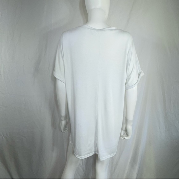 Women’s White V-Neck Rolled Dolman Sleeve Tunic Tee - Picture 3 of 7